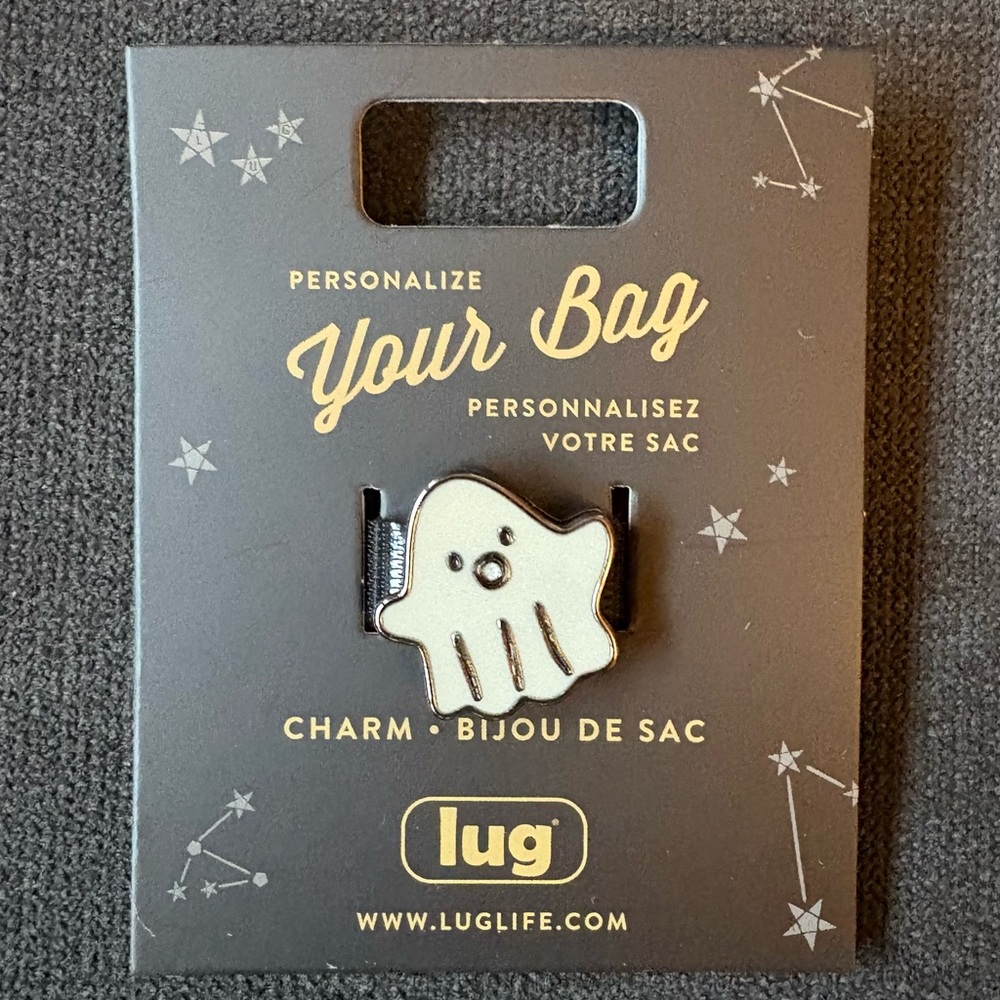 Lug Novelty Sparkle Bag Enamel Charm – Ghost (2025 Halloween Boo White)